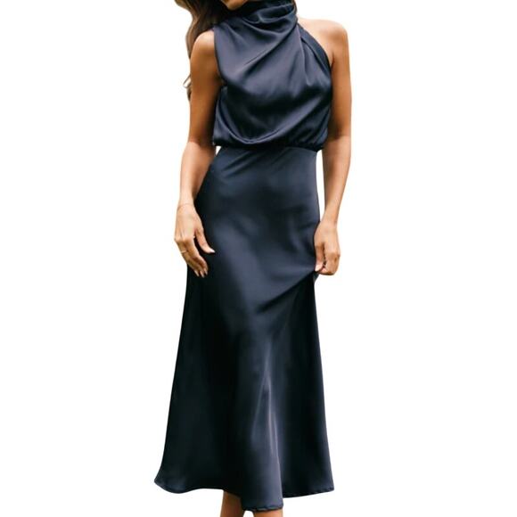 Petal & Pup Anabelle Halter Neck Midi Dress Navy Size - XL - Picture 1 of 11